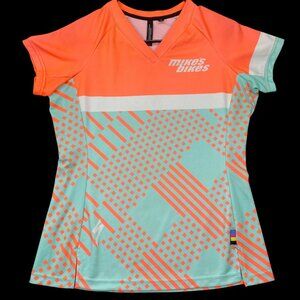 Mikes Bikes Womens Cycling Jersey Medium Orange & Aqua Geometric Activewear